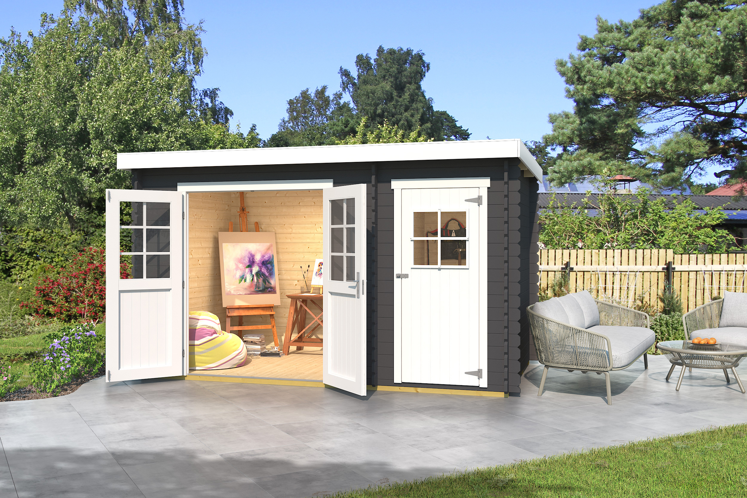 Weka Gartenhaus 254 graphitgrau/weiß - 28 mm