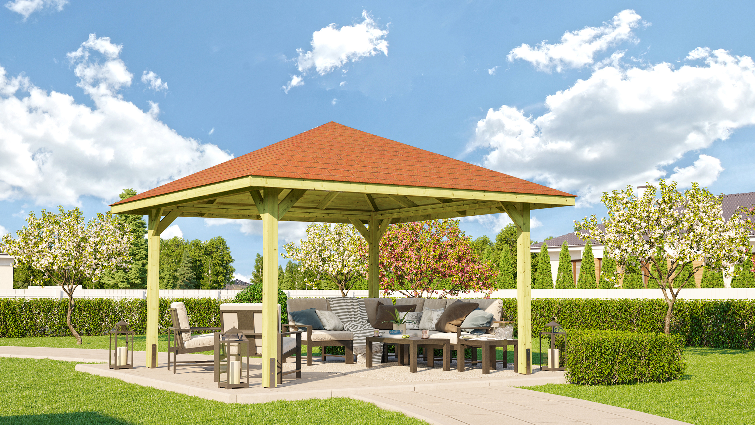 Weka Pavillon Gartenoase 651 A - Sparset inkl. Schindeln