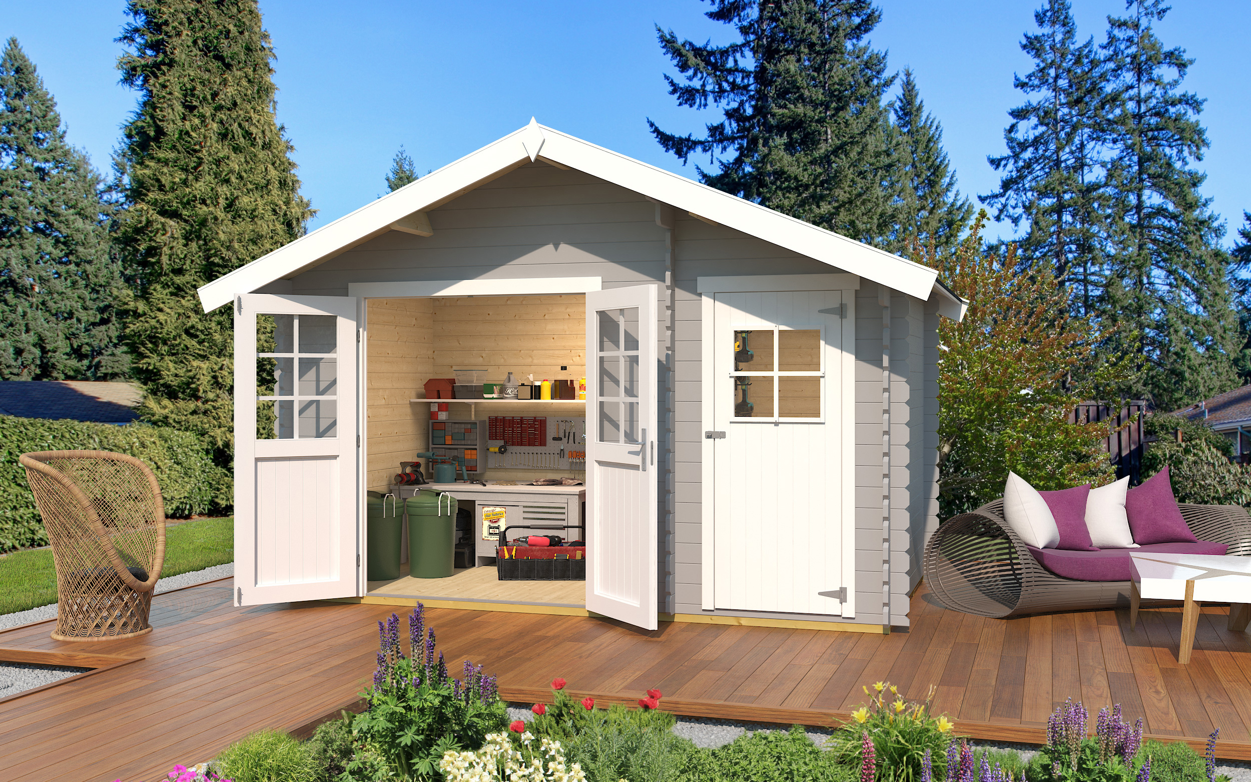 Weka Gartenhaus 253 hellgrau/weiß - 28 mm