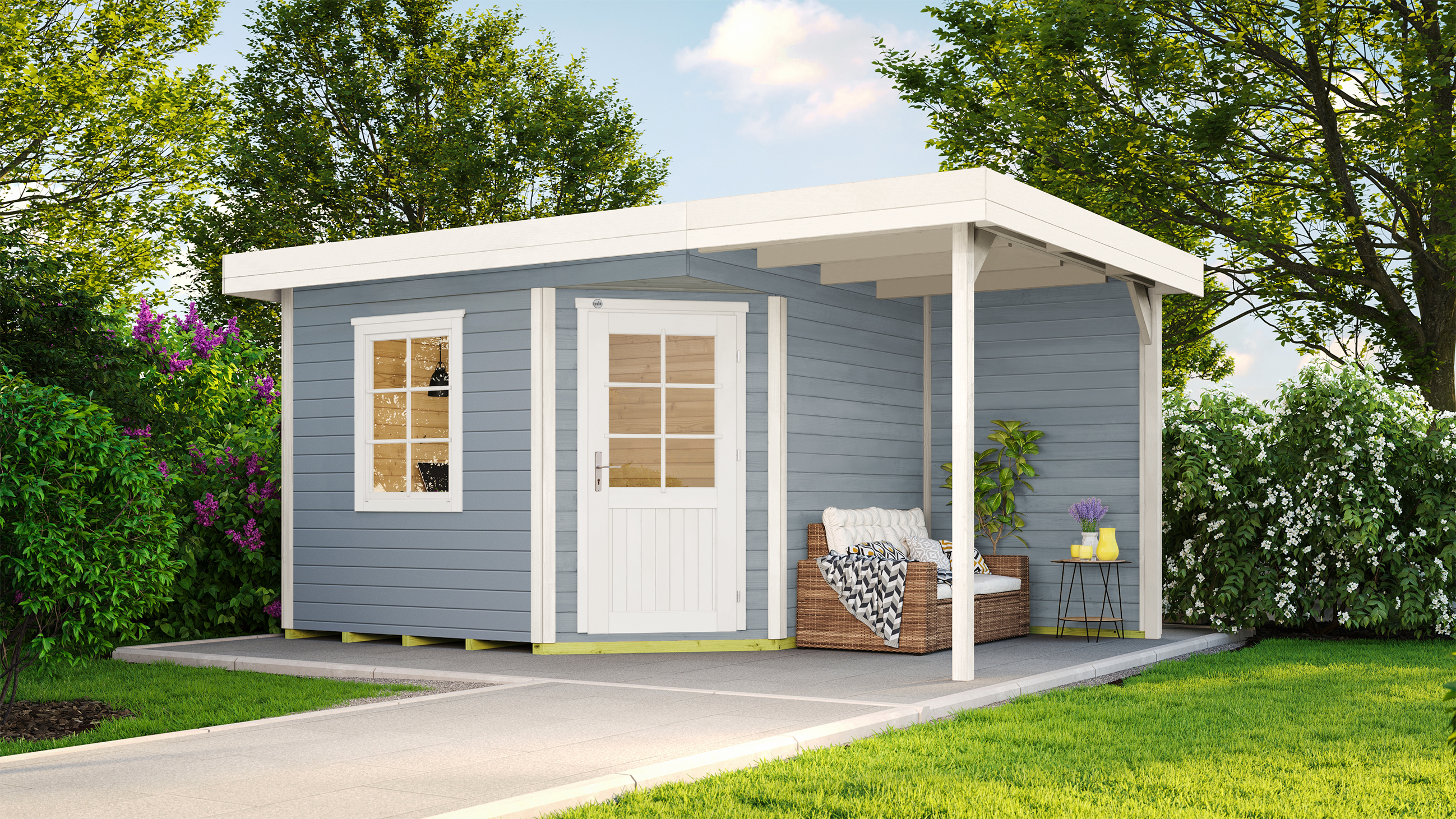 Weka Designhaus 213 A+ inkl. 150 cm Anbau und extra hoher Tür - 28 mm