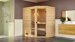 Weka Massivholzsauna Valida Eck Gr. 1 mit Glastür+Fenster Sparset 1 - "Alles dabei"