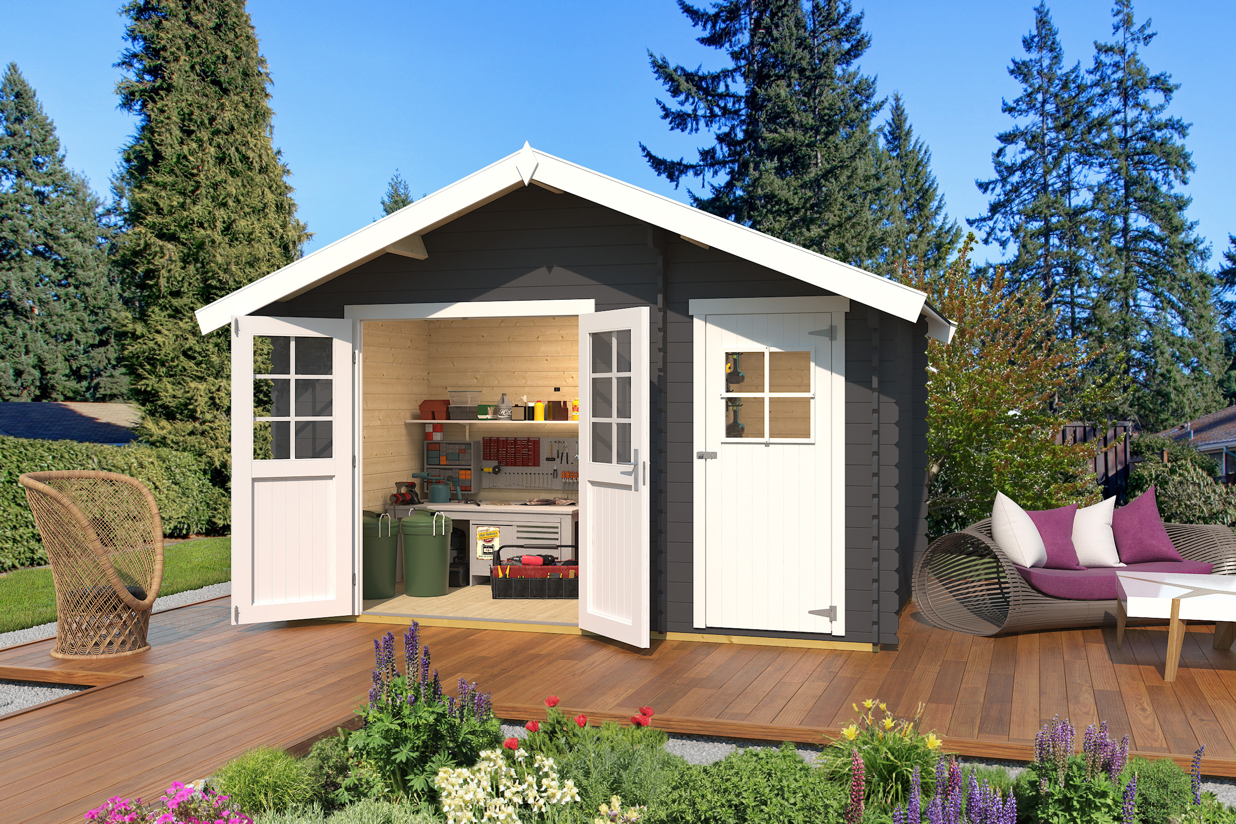 Weka Gartenhaus 253 graphitgrau/weiß - 28 mm