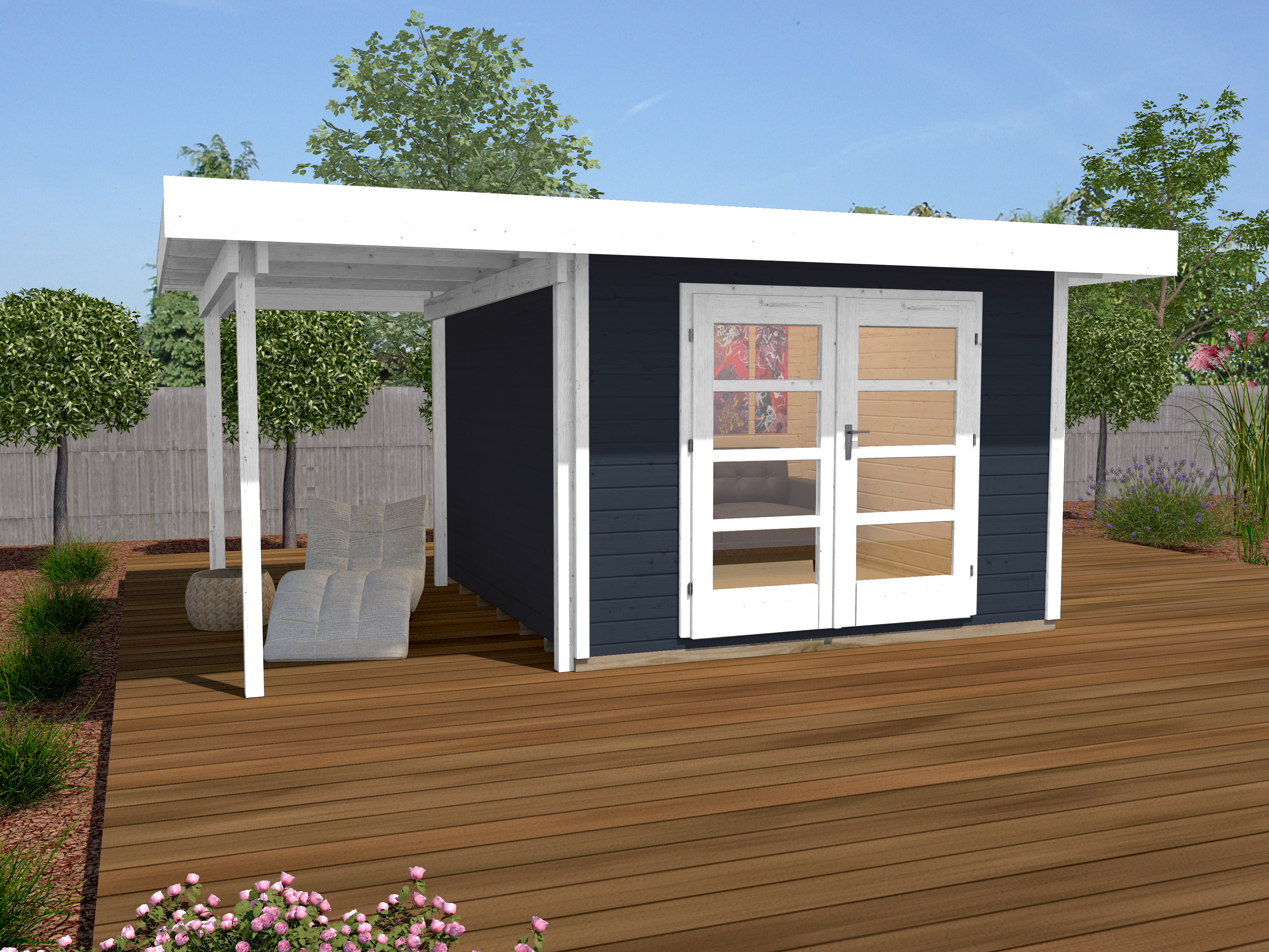 Weka Designhaus 126 A+ inkl. 150 cm Anbau und extra hoher Tür - 28 mm