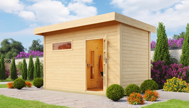 Weka Saunahaus Farsund mit Vorraum - 38 mm Blockbohlen Weka Saunahaus Farsund mit Vorraum - 38 mm Blockbohlen