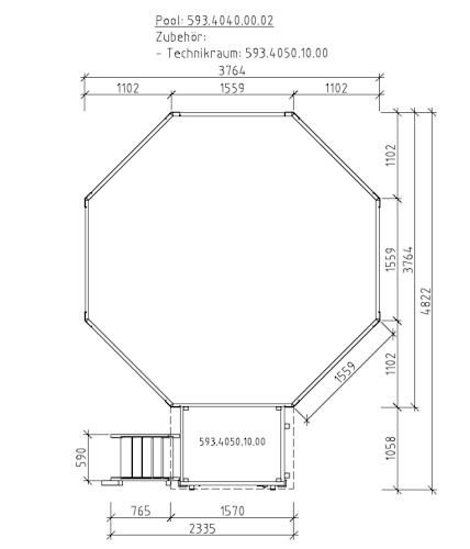 Weka Massivholzpool 593 B Gr.1, "Alles dabei" - 45 mm - 376 x 476 cm