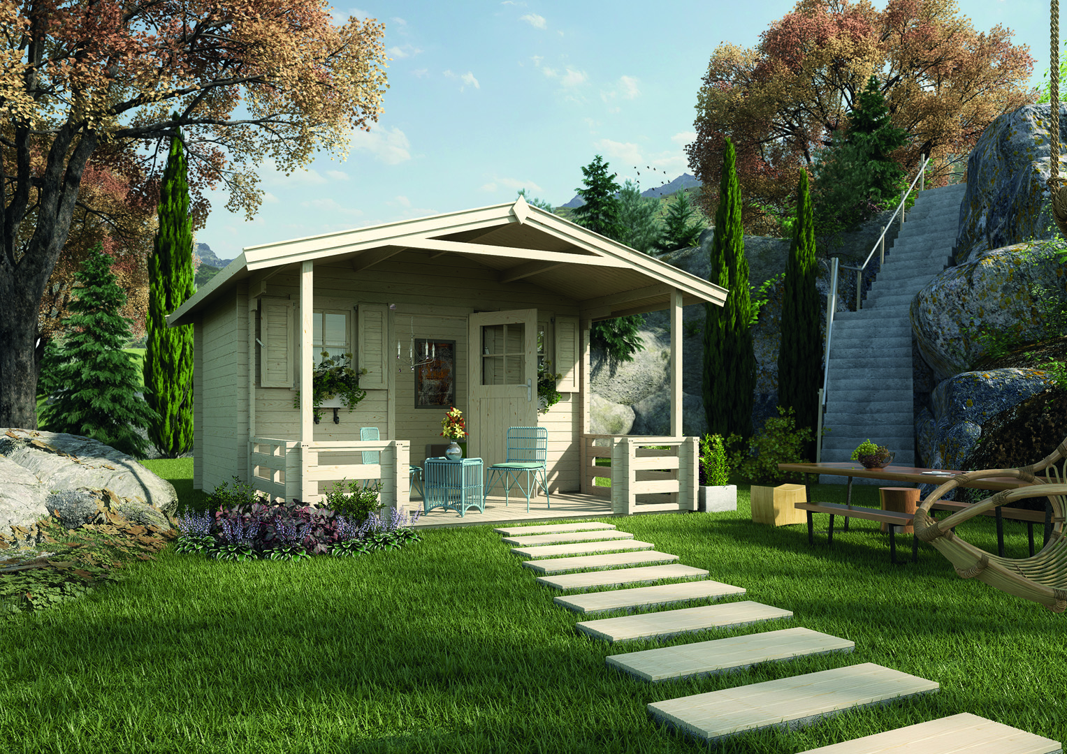 Weka 45 mm Weekendhaus 138 B mit Vordach+Terrasse