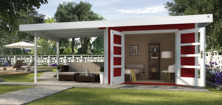 Weka Designhaus 126 B+  inkl. 300 cm Anbau und extra hoher Tür - 28 mm