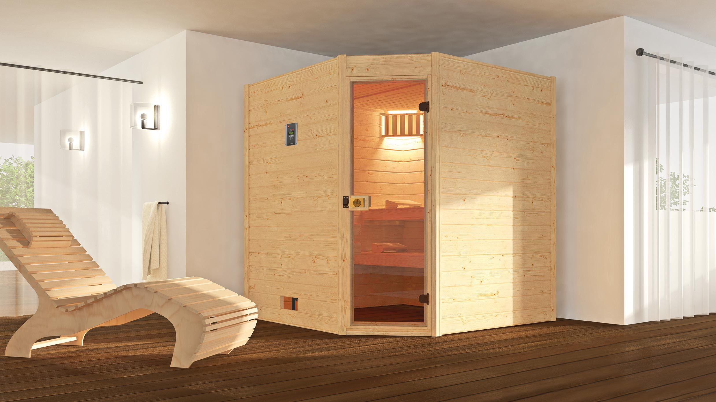 Weka Sauna Valida Eck 1.8 mit Glastür/Fenster- Massivholzsauna 38 mm