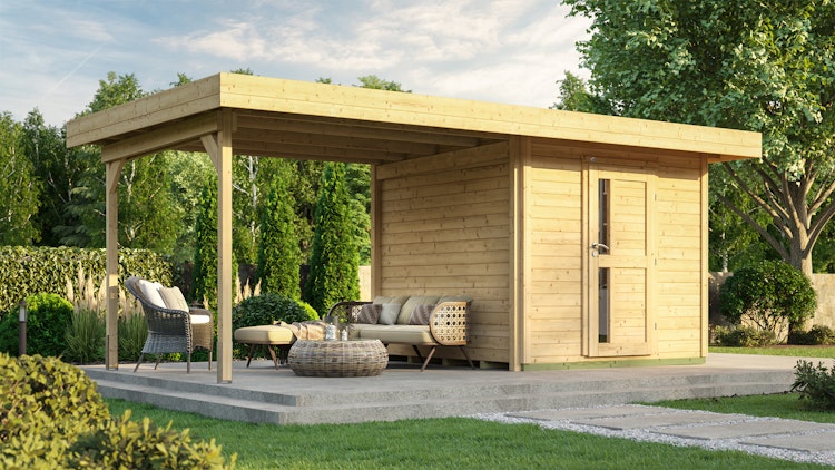 Weka Gartenhaus Designhaus 172 B mit Design-Einzeltüre und Anbau (295 cm)