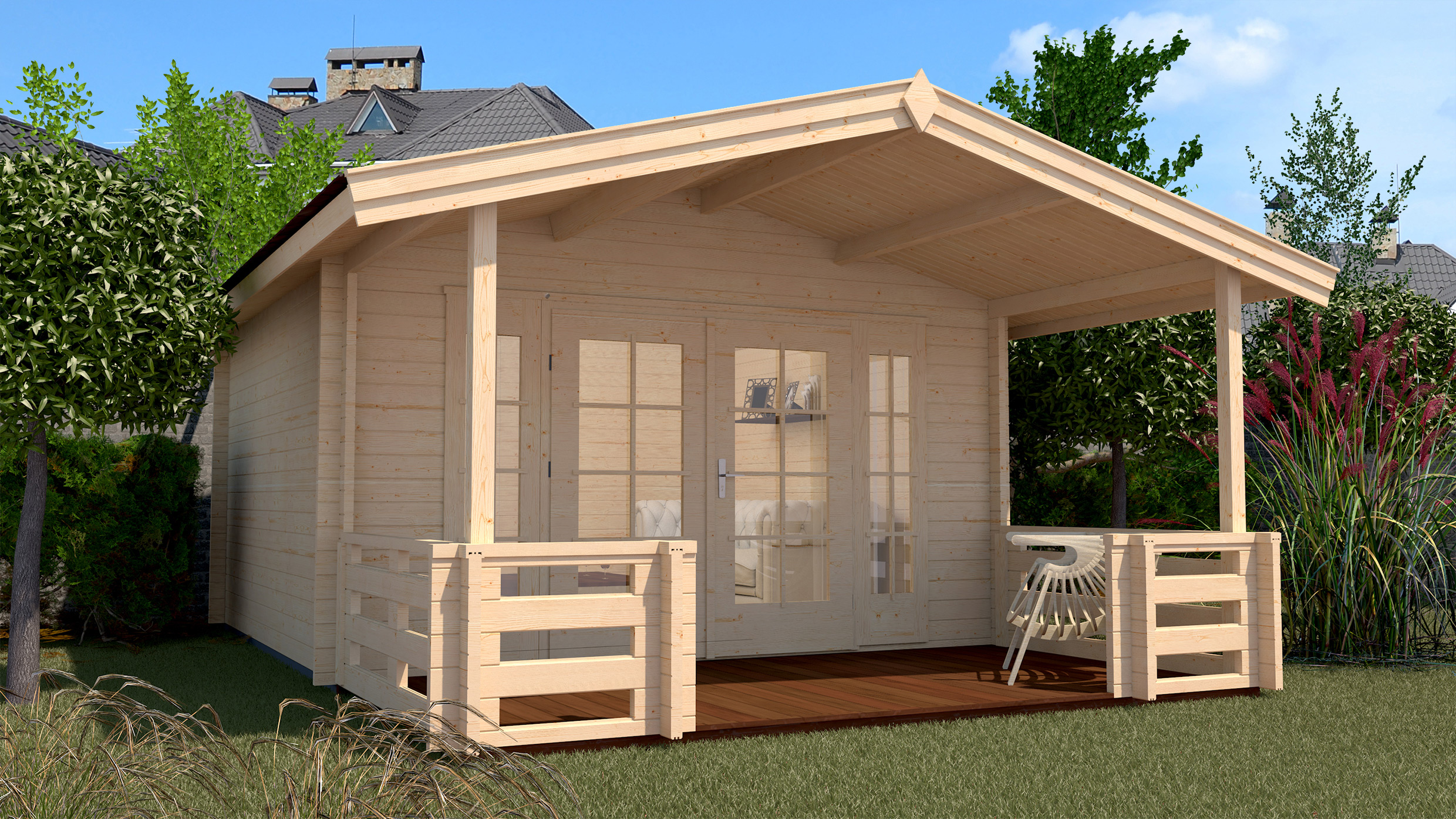 Weka 45 mm Weekendhaus 137 B mit Terrasse +Vordach