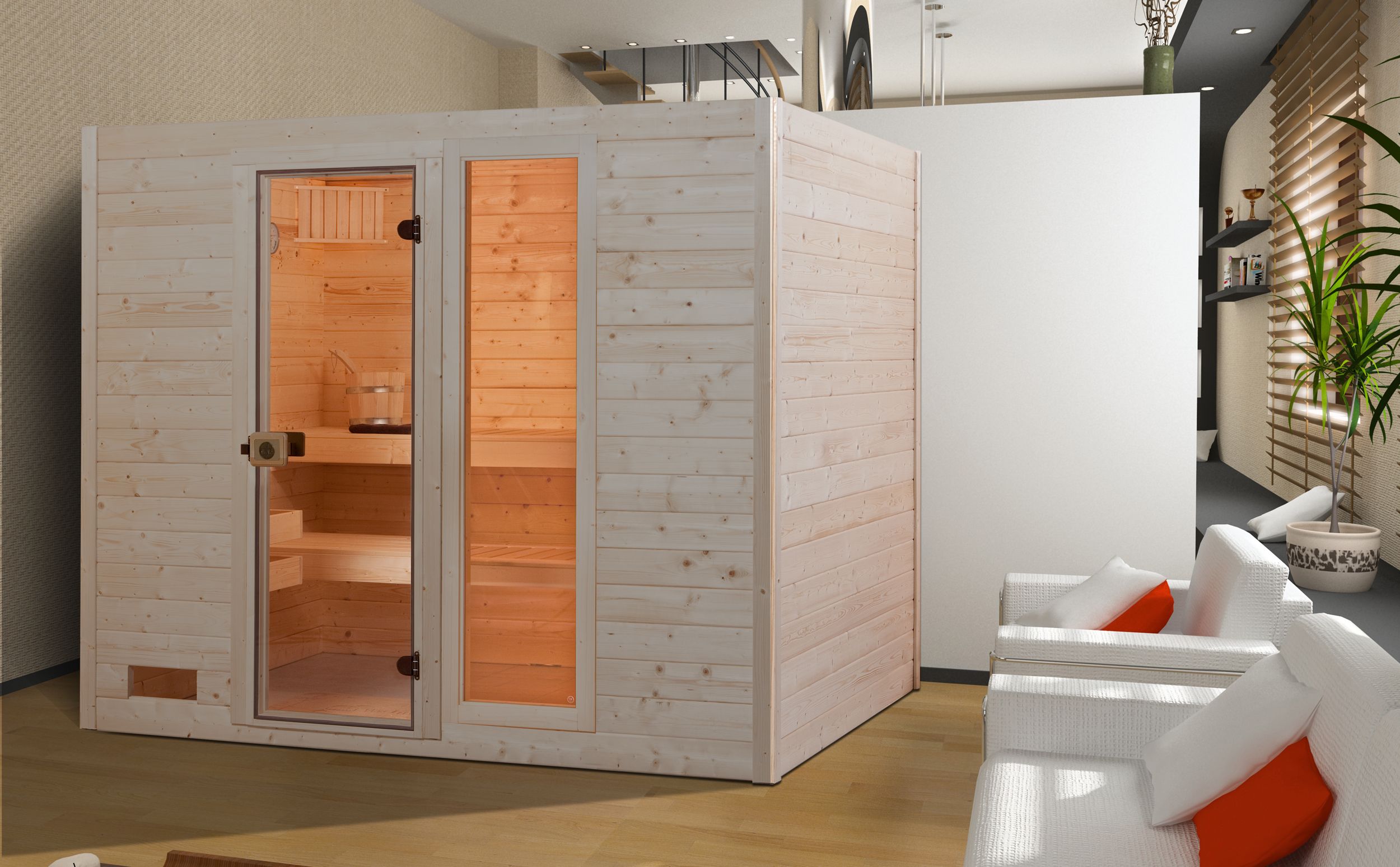 Weka Sauna 538 / Valida Gr. 4 Glastür+Fenster - Massivholzsauna 38 mm