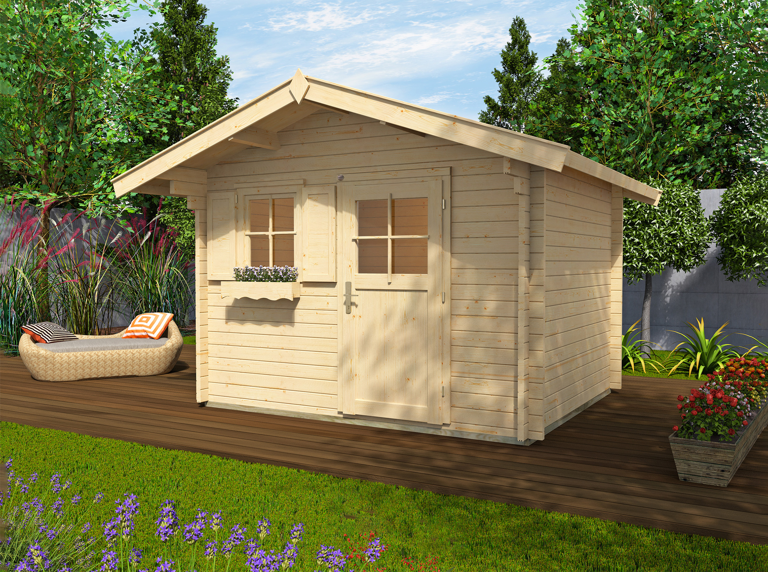 Weka 45 mm Gartenhaus 131 mit Vordach (60 cm)