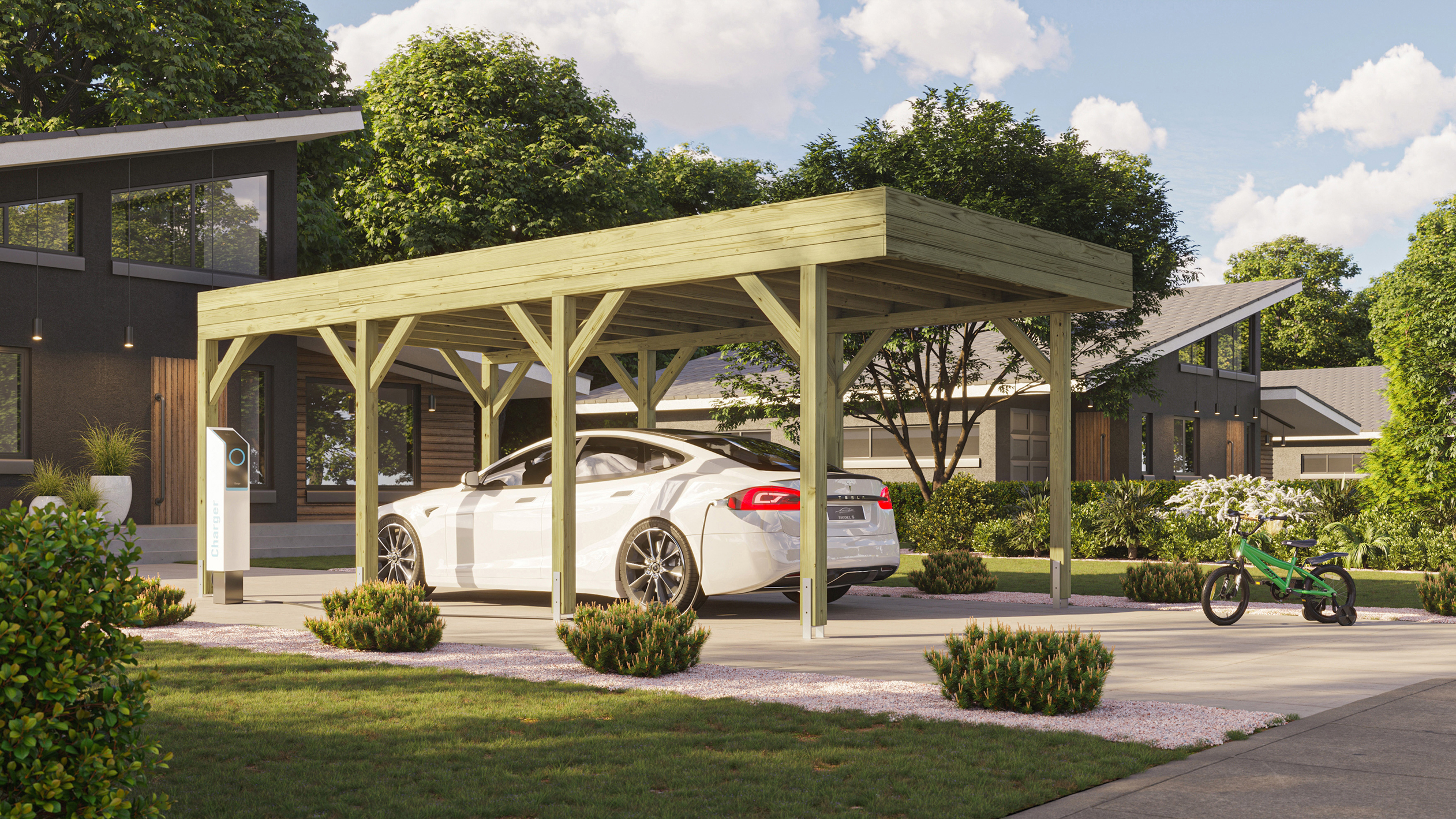 Weka Einzelcarport mit Vorbereitung zur Dachbegrünung 328 x 718 cm - kesseldruckimprägniert