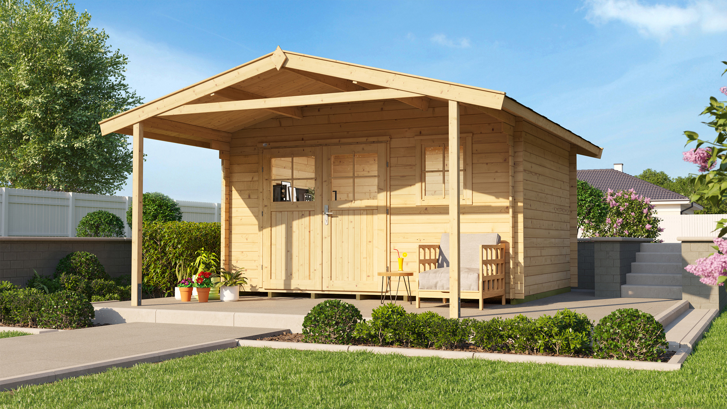 Weka 28 mm Gartenhaus 111 A mit Vordach (200 cm)