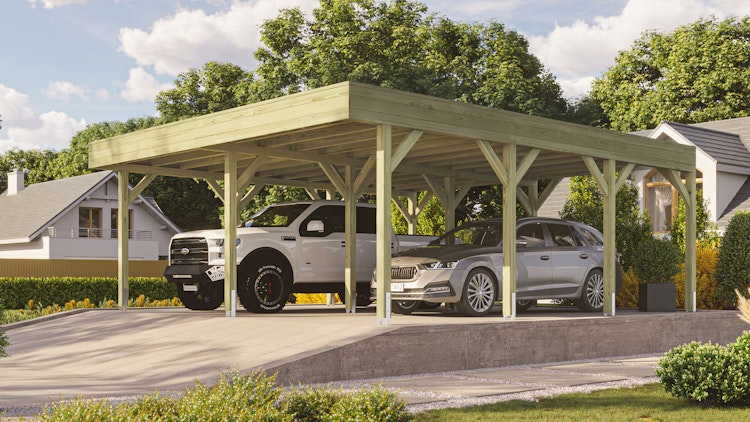 Weka Doppelcarport mit Dachbegrünung 644 x 718 cm - kesseldruckimprägniert