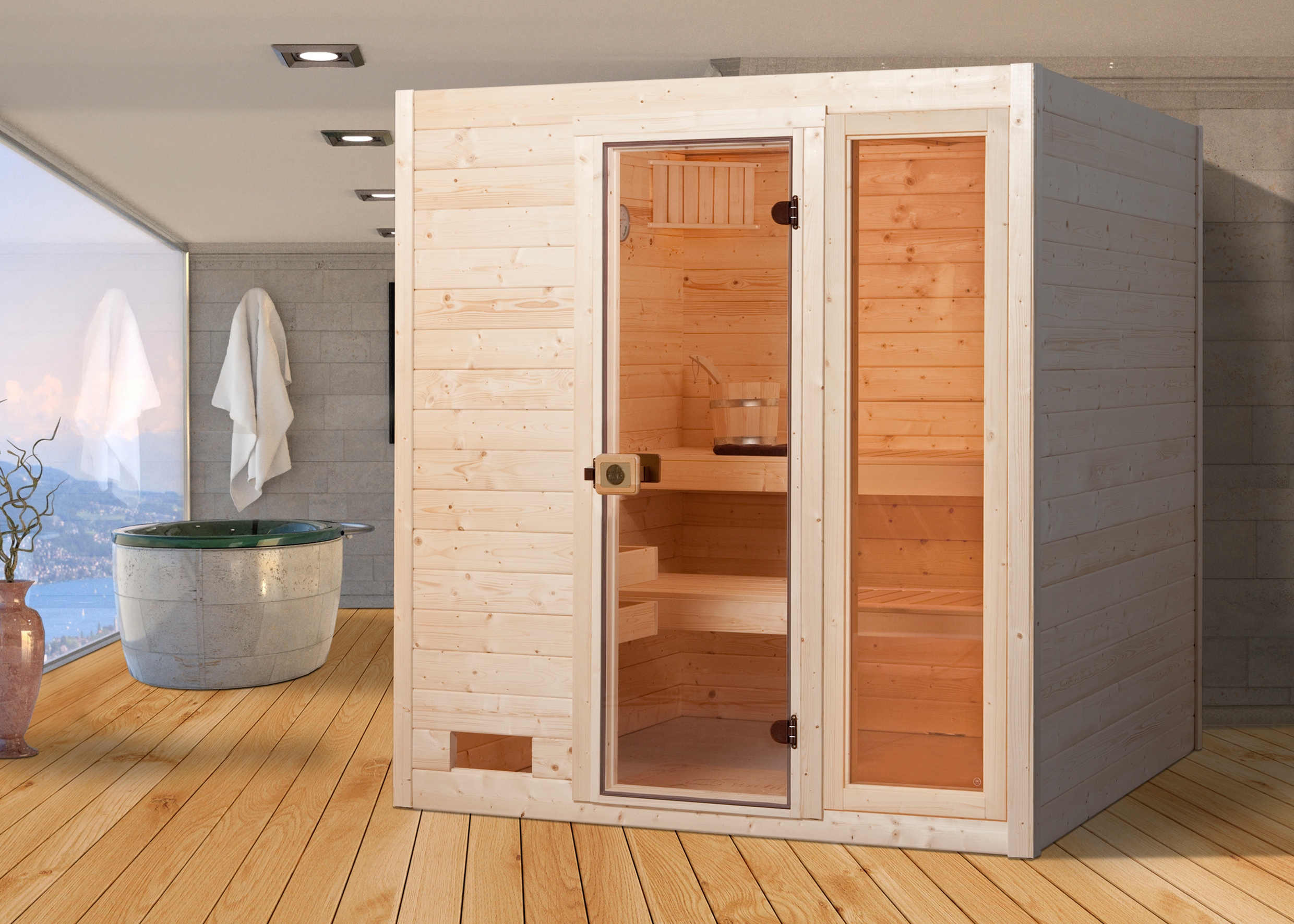 Weka Sauna 537 / Valida Gr. 3 mit Glastür+Fenster - Massivholzsauna 38 mm