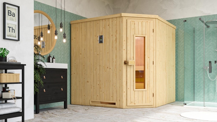Weka Elementsauna Varberg 3 - 68 mm Sparset 1 inkl. 7,5 kW Ofen mit Steuergerät