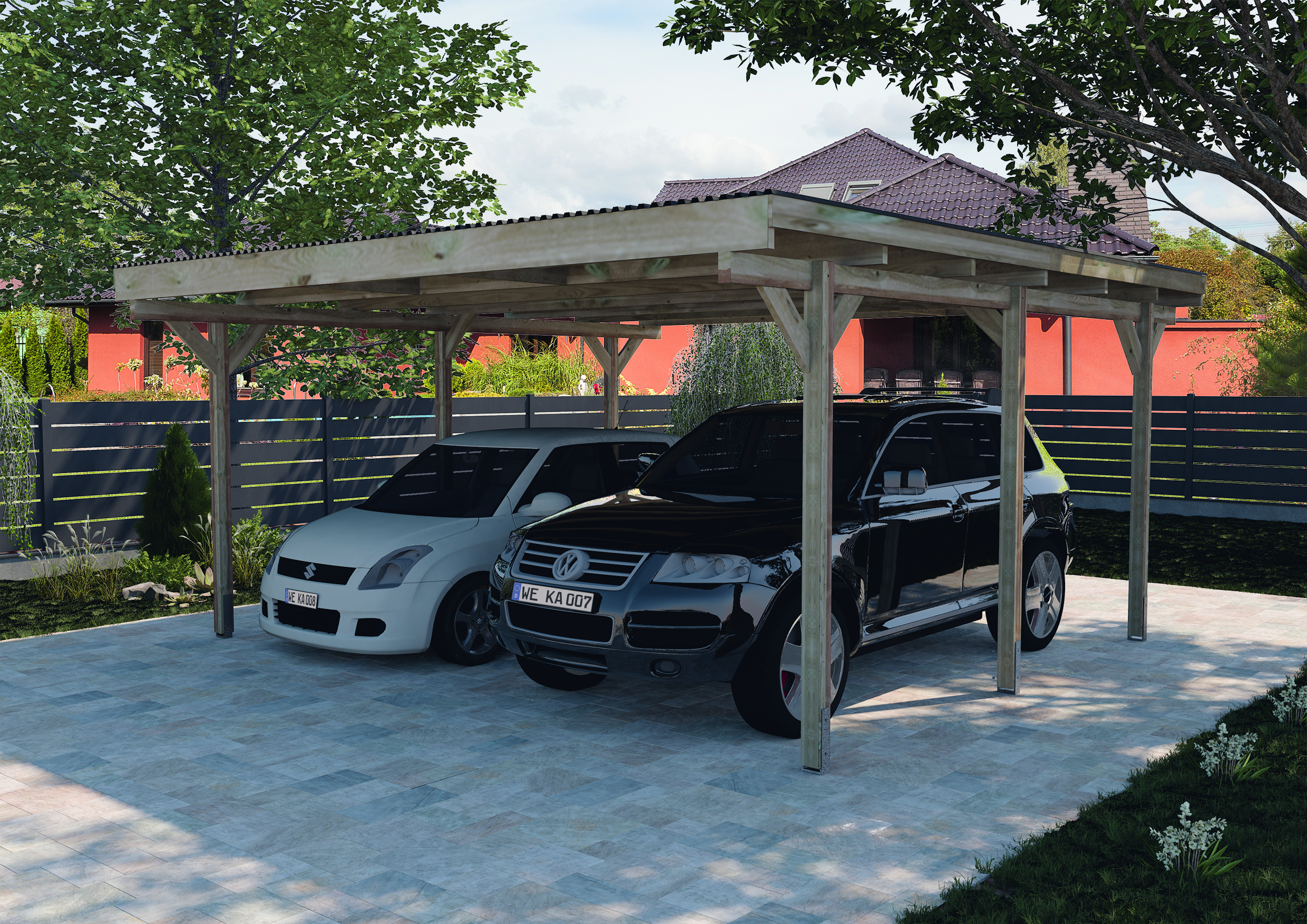 Weka Flachdach Doppelcarport 616