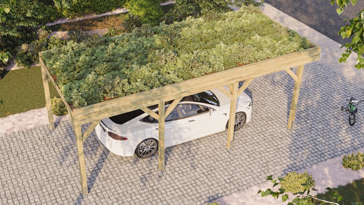 Weka Einzelcarport mit Dachbegrünung 328 x 718 cm - Leimholz
