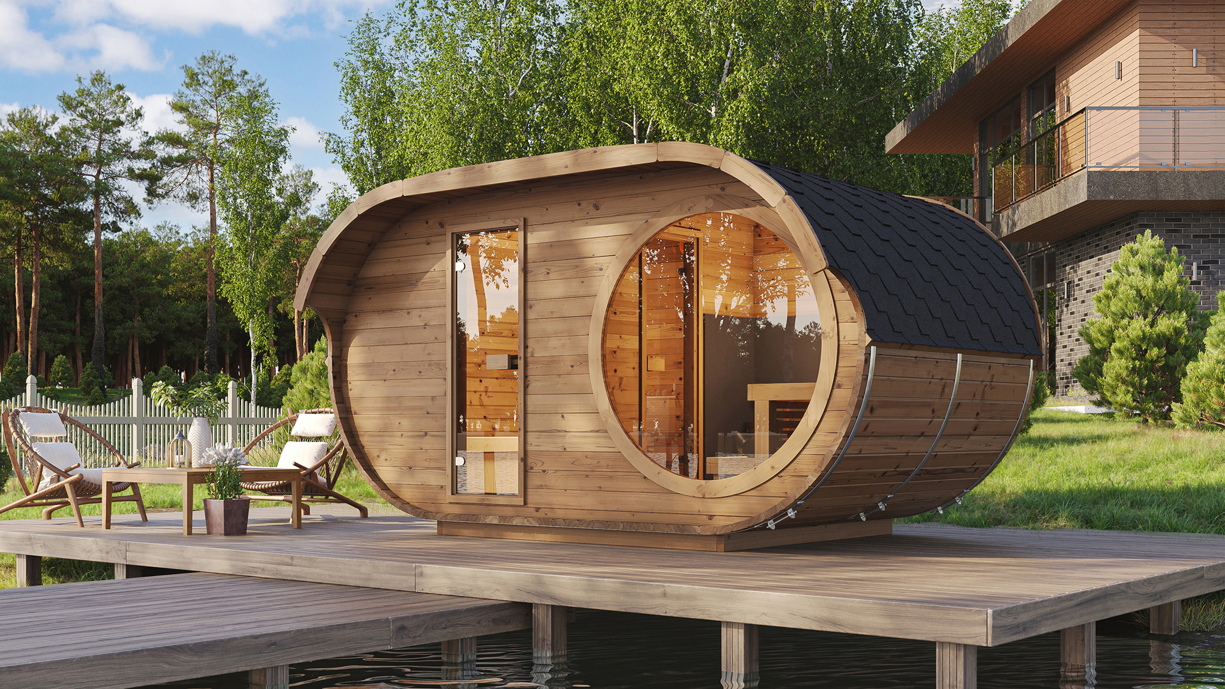 Weka Design Oval Saunahaus Keila mit Thermoholz - 28/42 mm