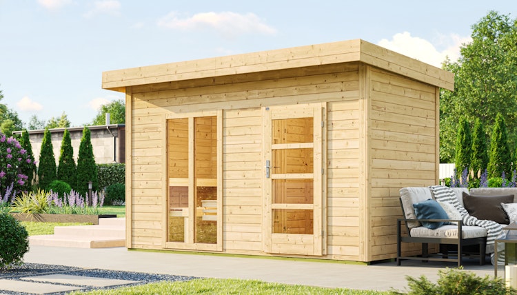 Weka Saunahaus Farsund mit Vorraum - 38 mm Blockbohlen Weka Saunahaus Farsund mit Vorraum - 38 mm Blockbohlen