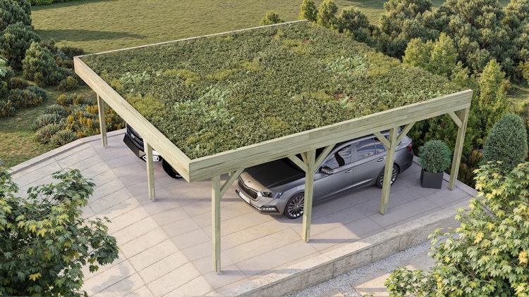 Weka Doppelcarport mit Dachbegrünung 644 x 718 cm - kesseldruckimprägniert