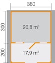 Vorschaubild Weka 28 mm Gartenhaus 110 B mit Vordach + Terrasse (200 cm)