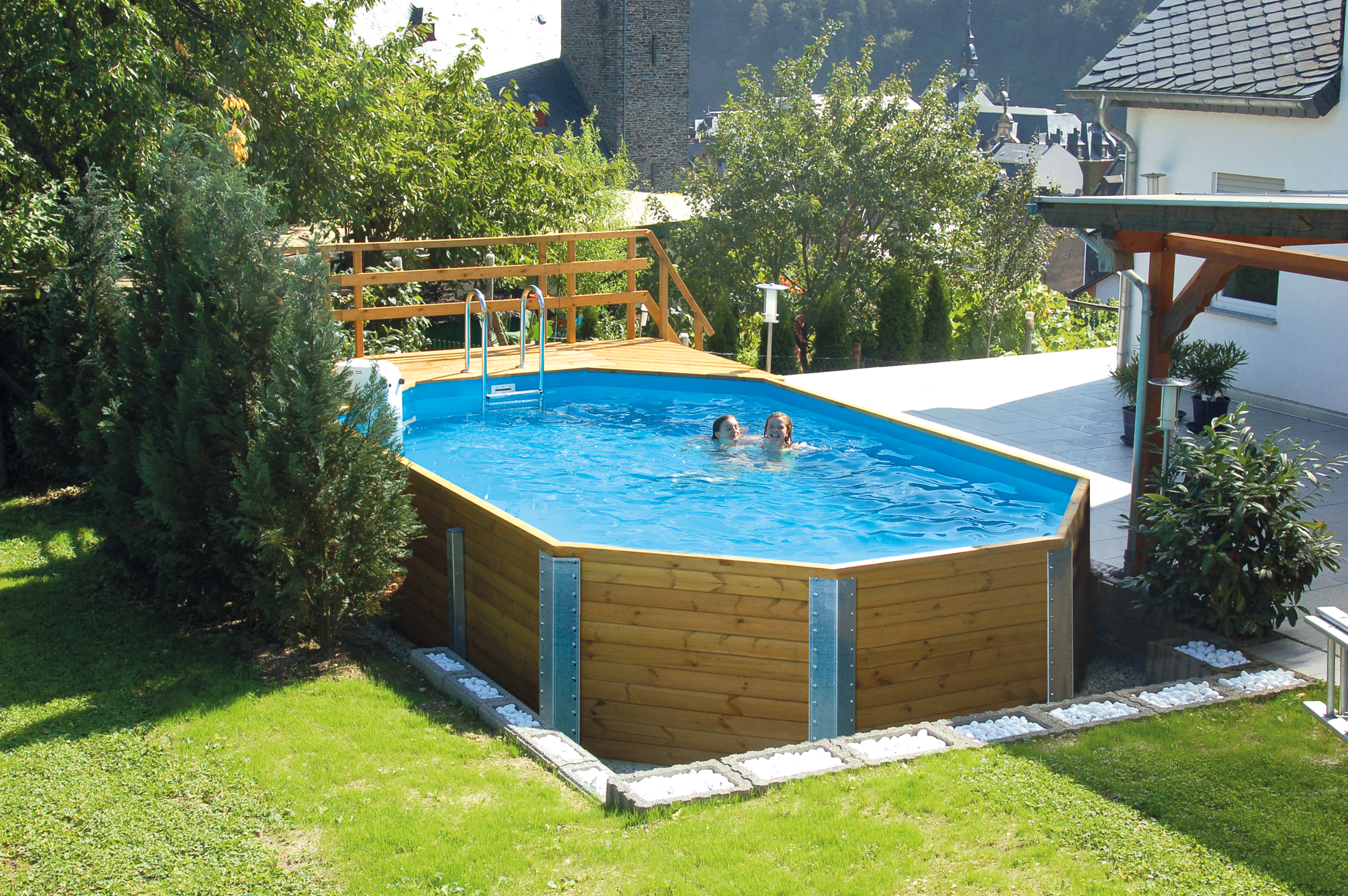 Weka Massivholzpool 594 "Alles dabei" - 45 mm - 714 x 376 cm
