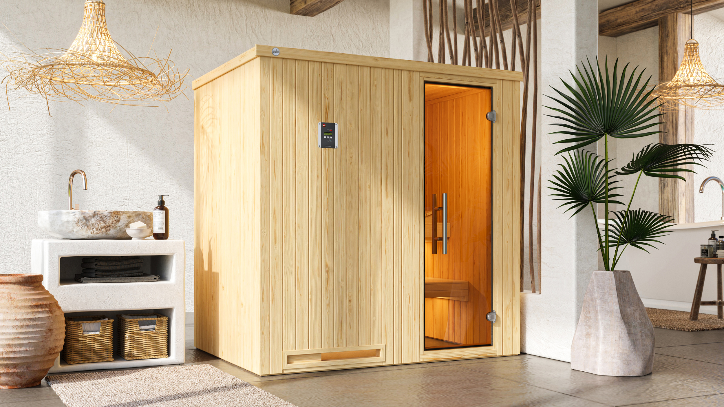 Weka Sauna Halmstad 1 mit Glastür und Fronteinstieg - 68 mm