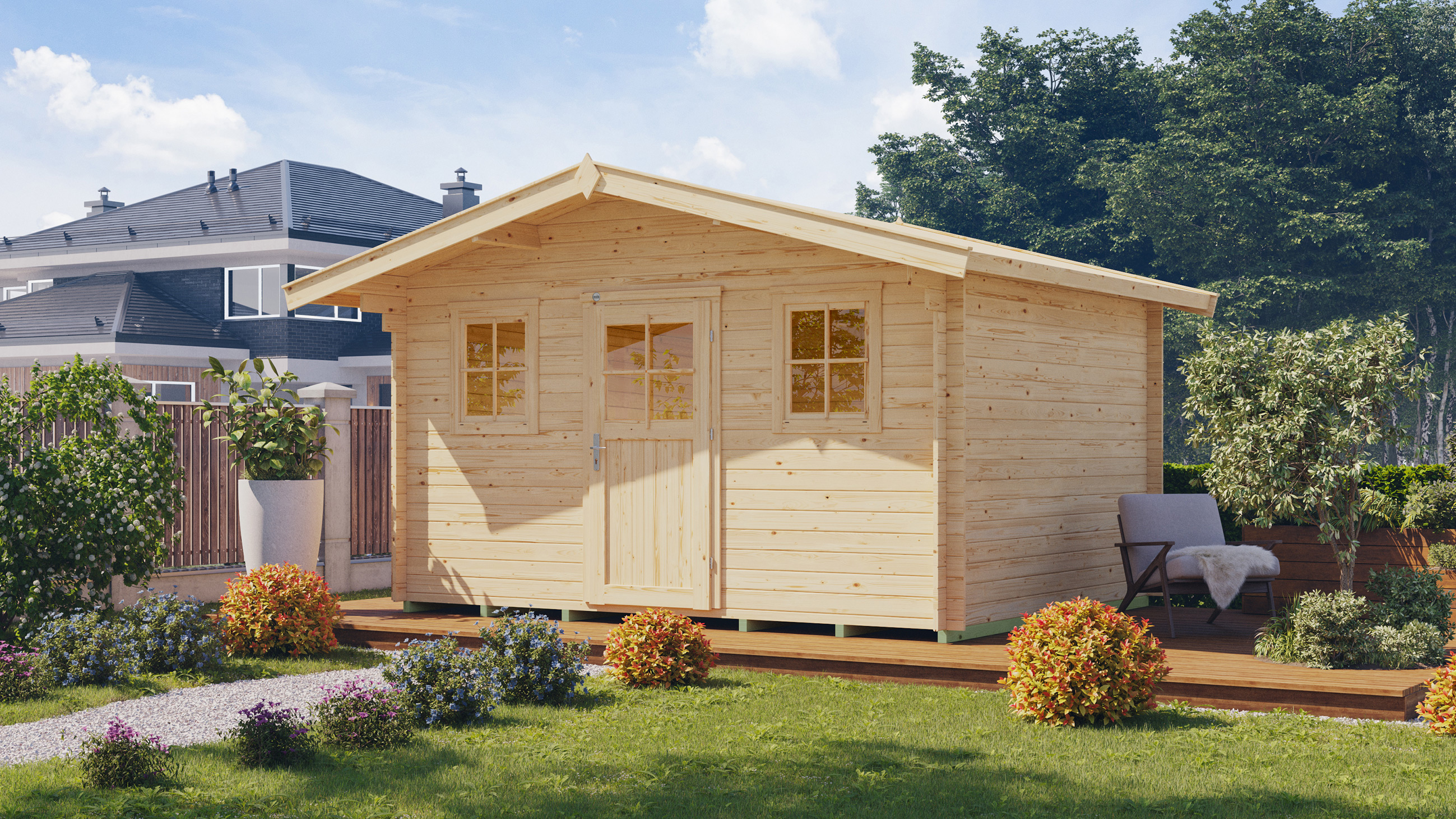Weka 28 mm Gartenhaus 110 mit Vordach (60 cm)