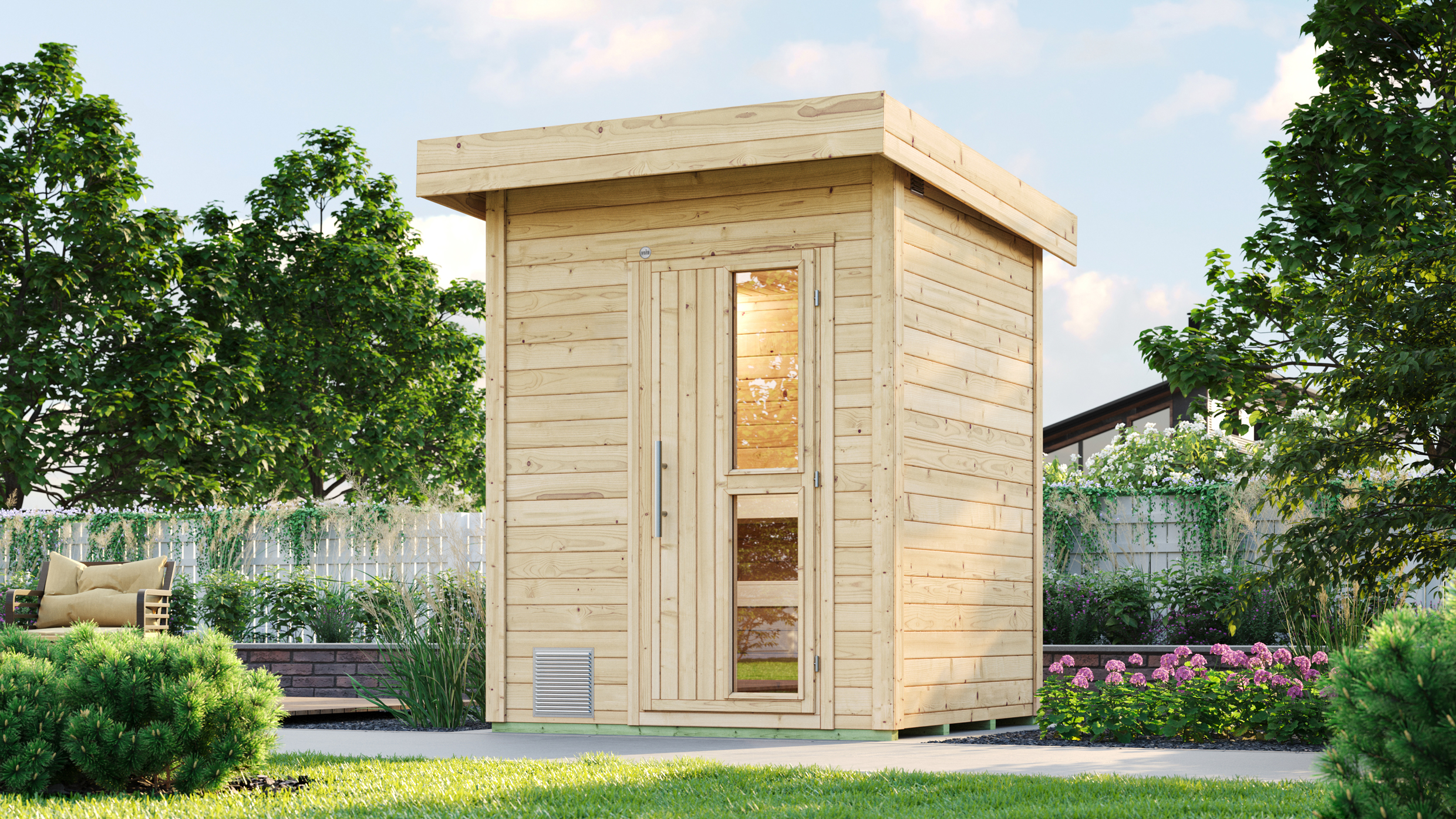 Weka Saunahaus Naantali mit Flachdach - 38 mm Blockbohlen