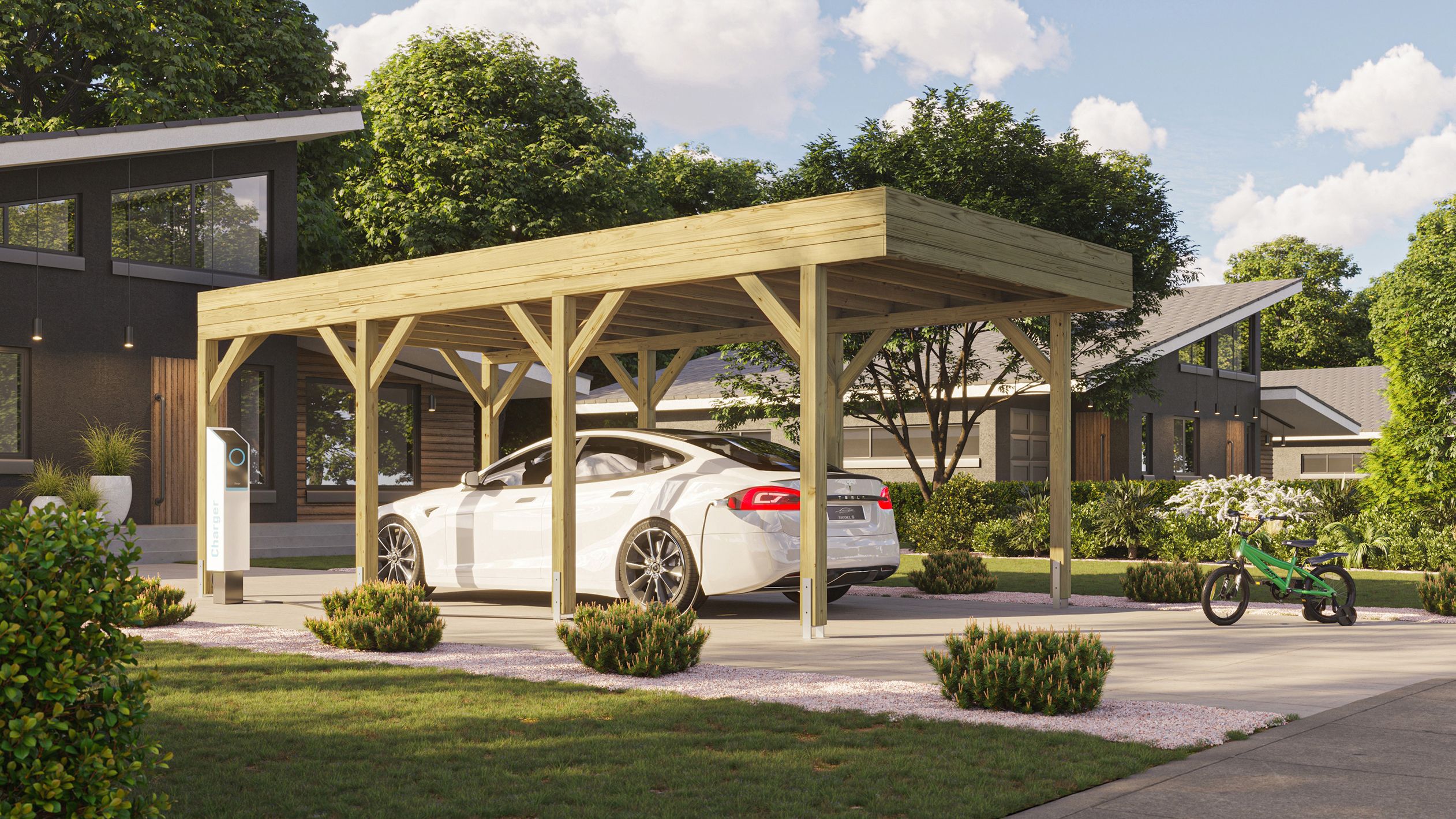 Weka Einzelcarport mit Vorbereitung zur Dachbegrünung 328 x 718 cm - Leimholz