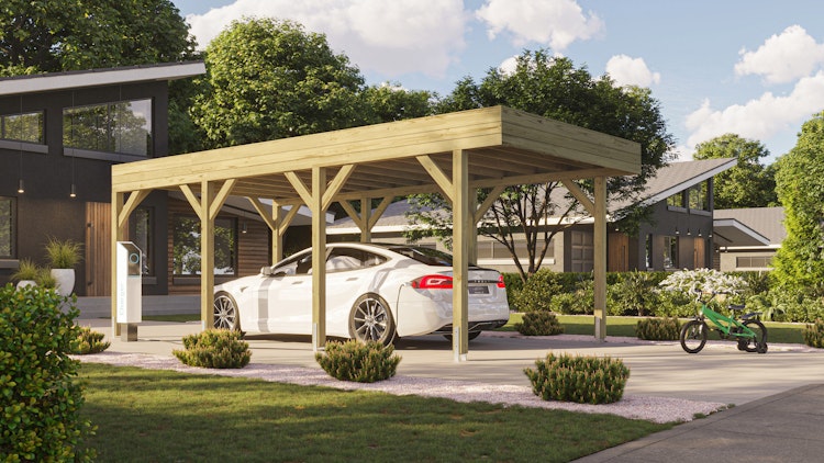Weka Einzelcarport mit Dachbegrünung 328 x 718 cm - Leimholz
