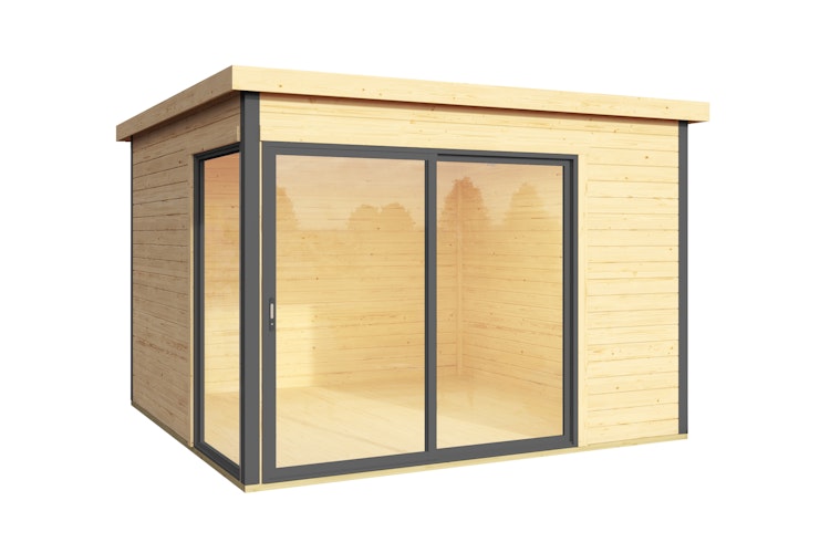 Designhaus 412 Gr. 1 mit Glasschiebetür (Homeoffice-Gartenhaus) - 44 mm