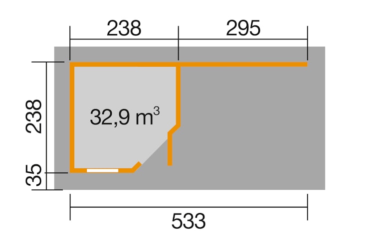 Weka Designhaus 213 B+ inkl. 300 cm Anbau und extra hoher Tür - 28 mm