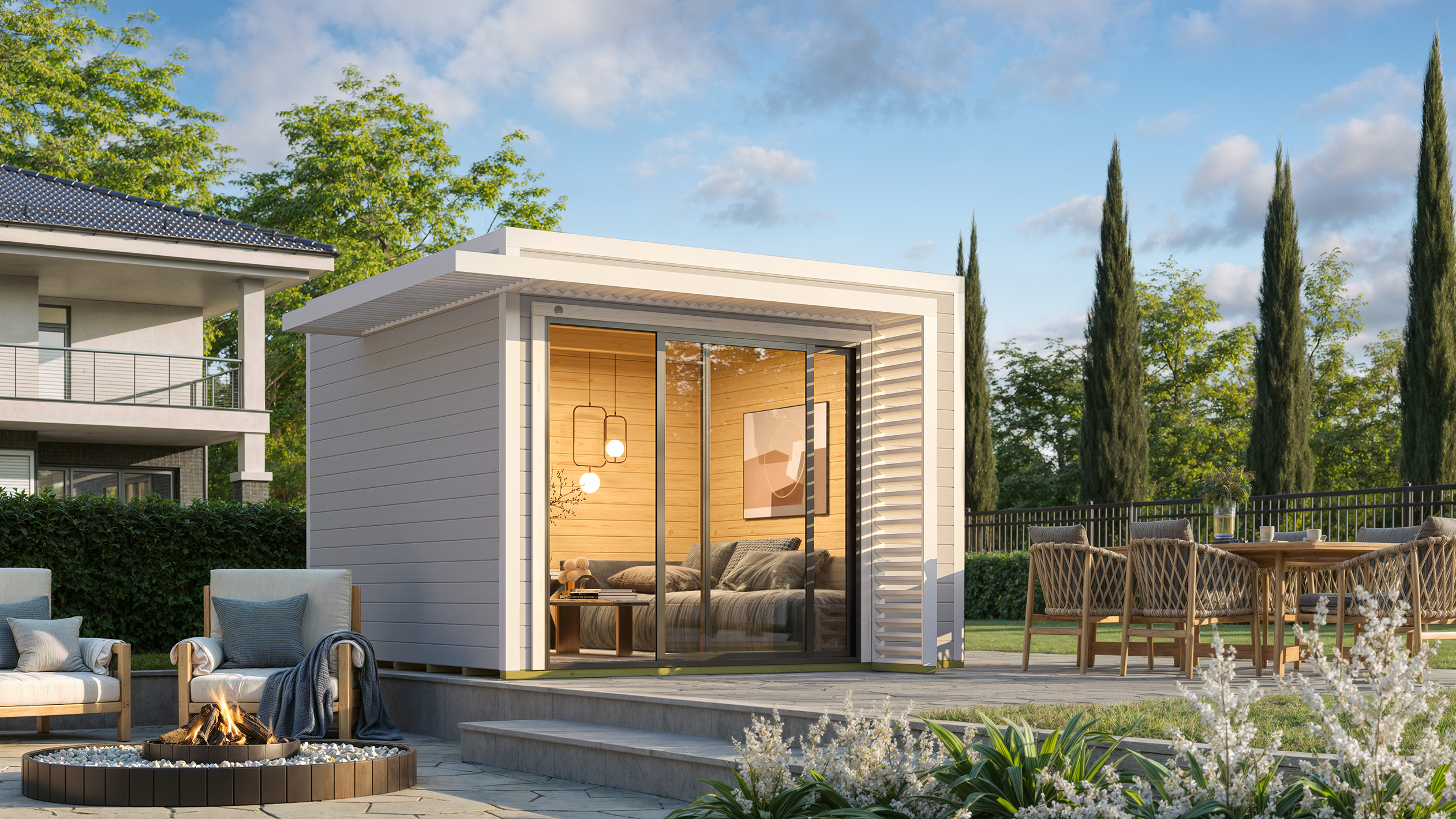 Weka Design Gartenhaus Pure Garden Amberley mit Aluminium-Schiebetür - 28 mm