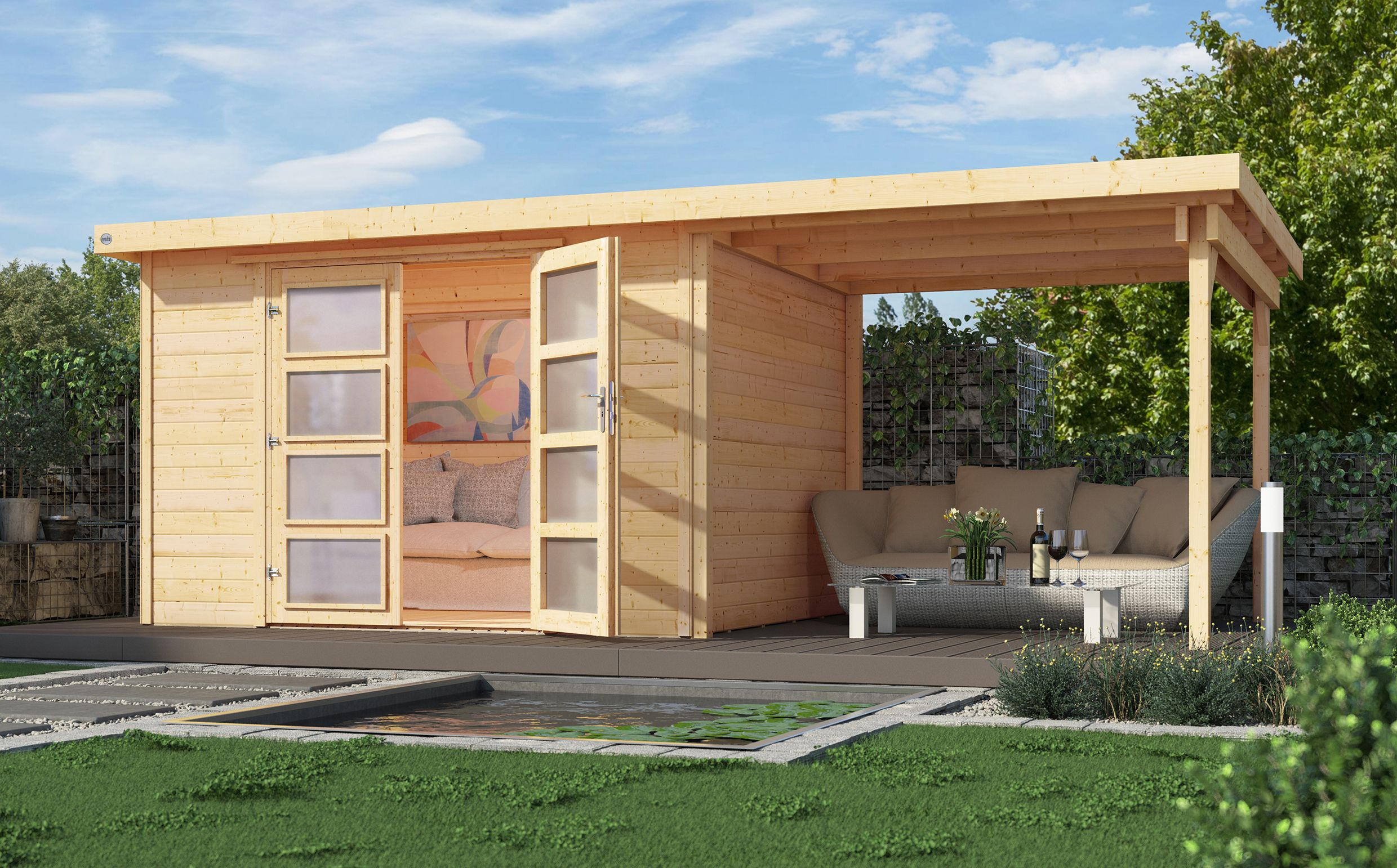 Weka Gartenhaus 321 B mit 230 cm Anbau - 19 mm