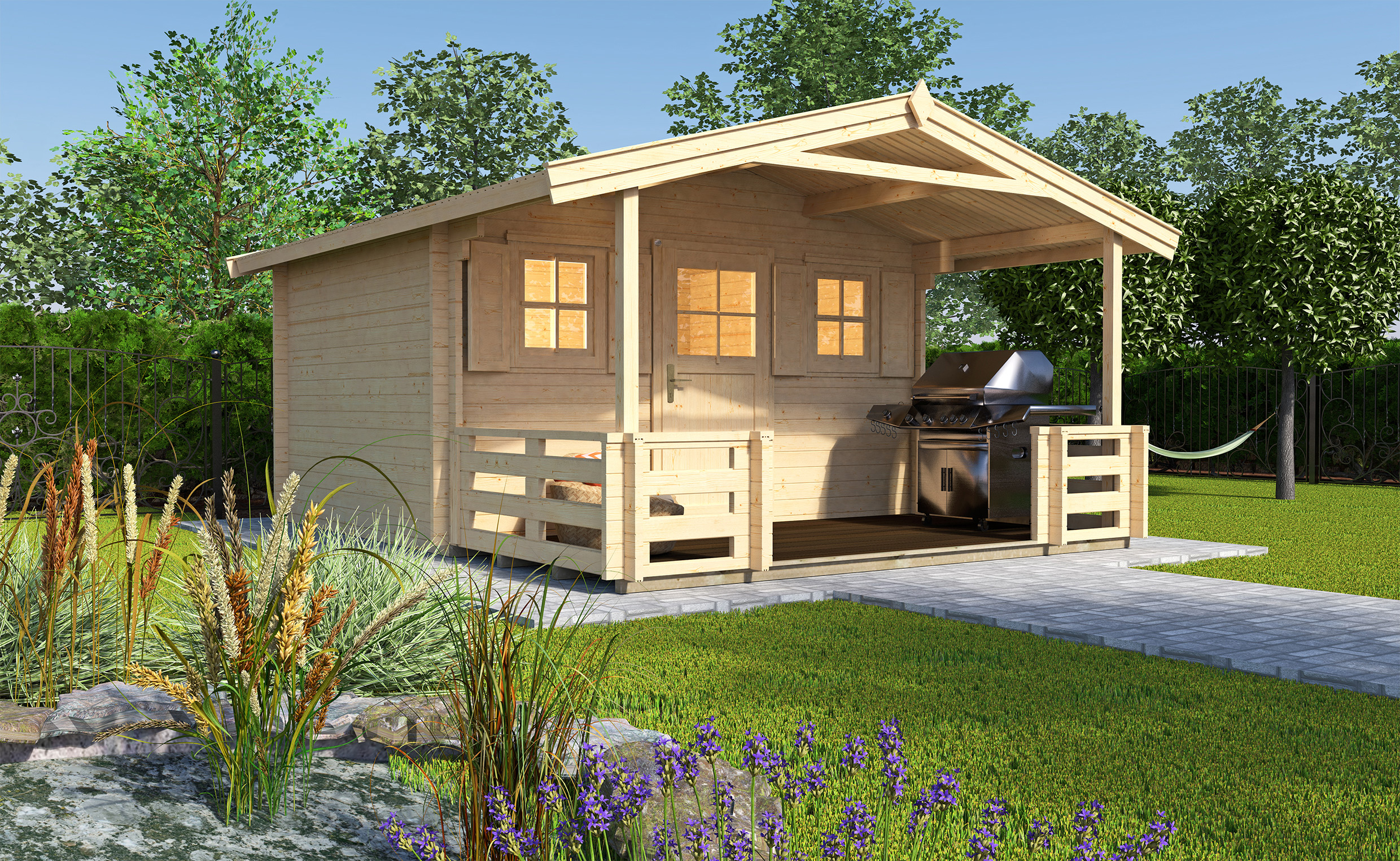 Weka 28 mm Gartenhaus 110 B mit Vordach + Terrasse (200 cm)