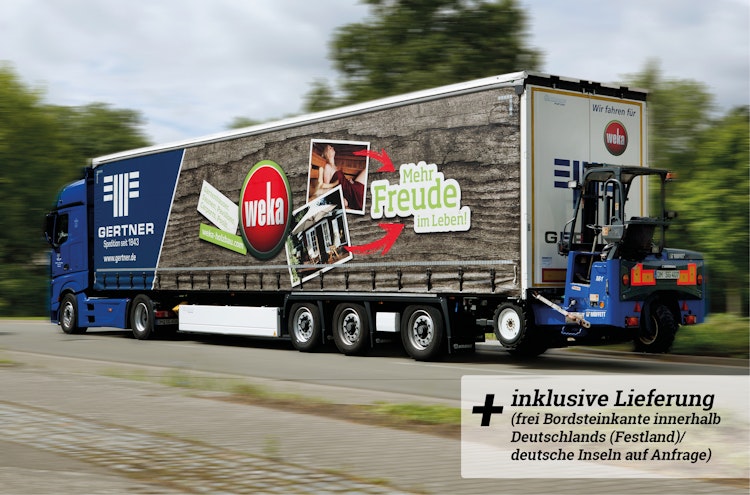 Weka Premium Massivholzsauna Cubilis 2 mit Glastür+Fenster inkl. Montageservice - 45 mm
