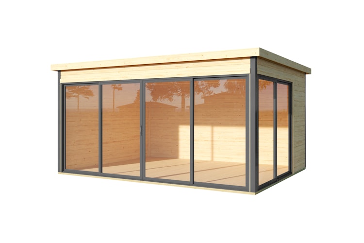 Designhaus 412 Gr. 2 mit Glasschiebetür (Homeoffice-Gartenhaus) - 44 mm