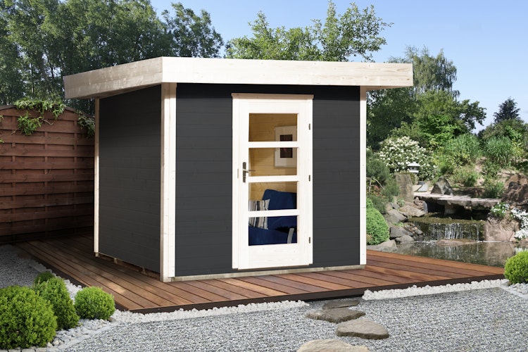 Weka 28 mm Designhaus 172 mit Vordach (50 cm) - anthrazit 235 x 240 cm Aktionsangebot Weka 28 mm Designhaus 172 mit Vordach (50 cm) - anthrazit 235 x 240 cm Aktionsangebot