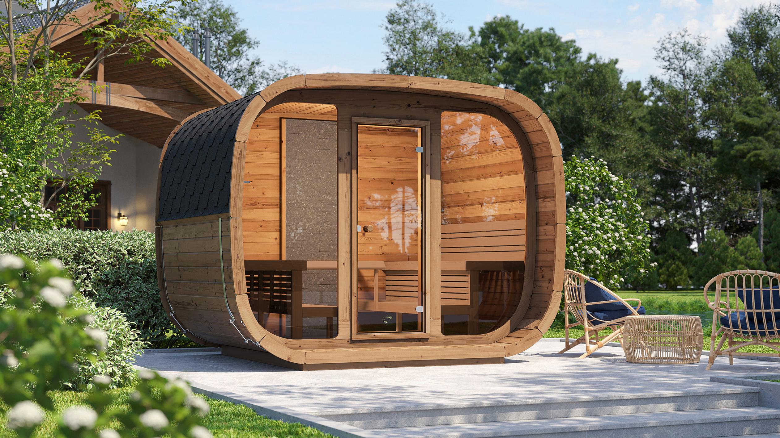 Weka Design Saunahaus Elva mit Thermoholz - 28/42 mm