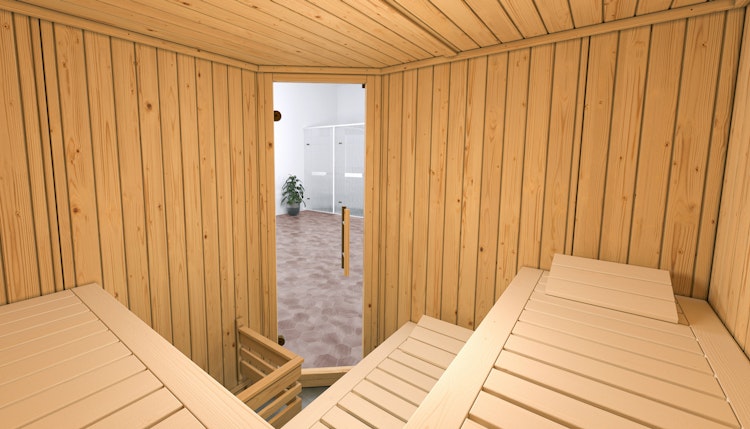 Weka Elementsauna Varberg 3 - 68 mm Sparset 1 inkl. 7,5 kW Ofen mit Steuergerät