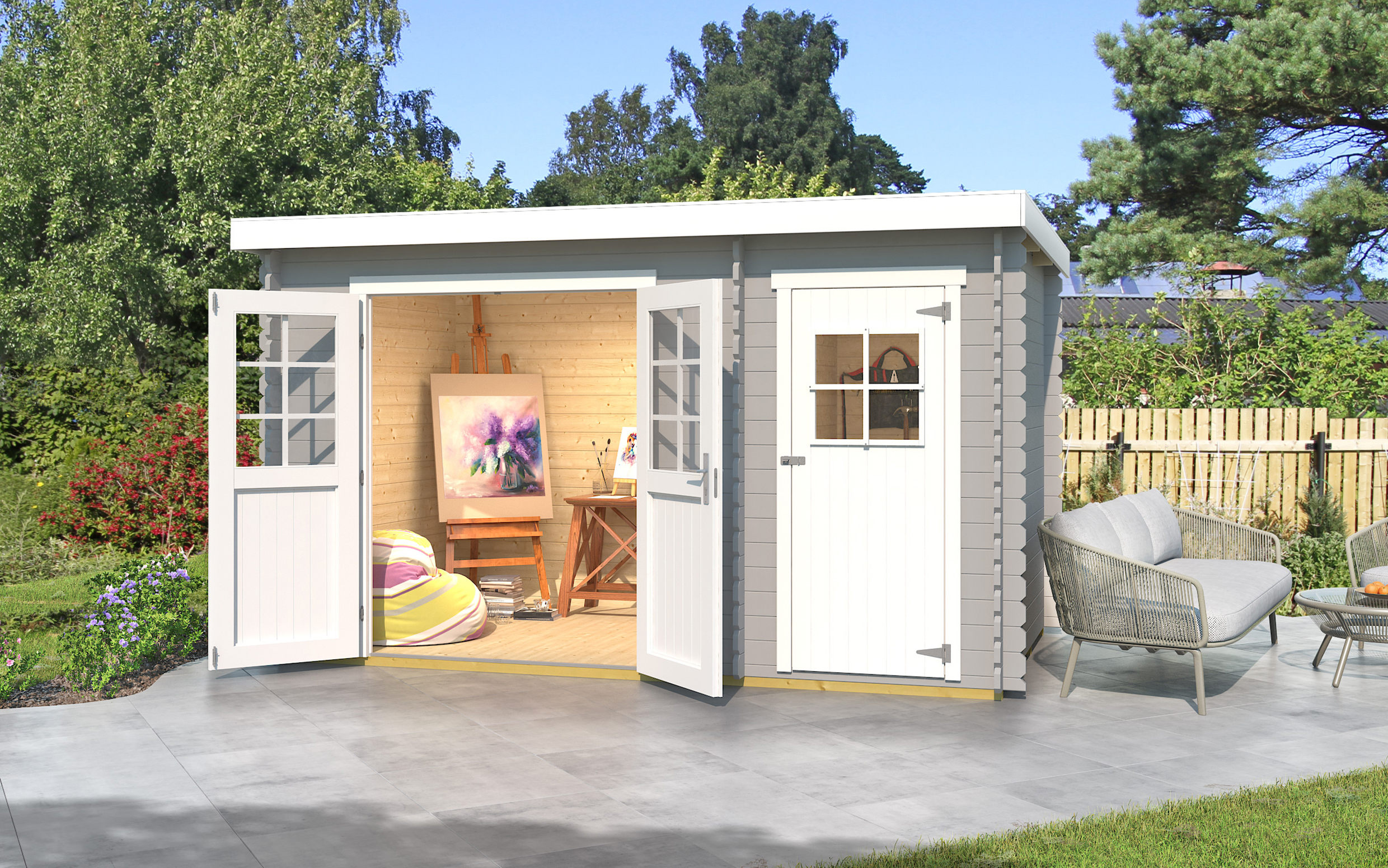 Weka Gartenhaus 254 hellgrau/weiß - 28 mm