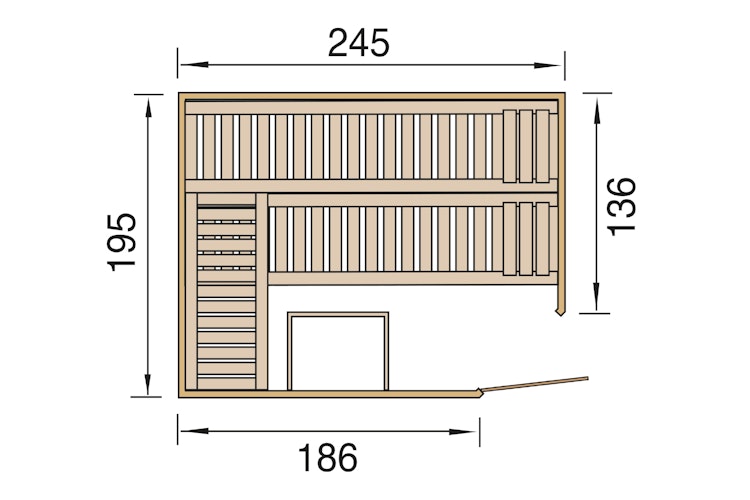 Weka Premium Massivholz-Elementsauna Kemi Eck 2 mit Glastür/Fenster inkl. Komfortpaket - 45 mm