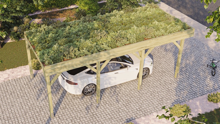 Weka Einzelcarport mit Dachbegrünung 328 x 718 cm - kesseldruckimprägniert