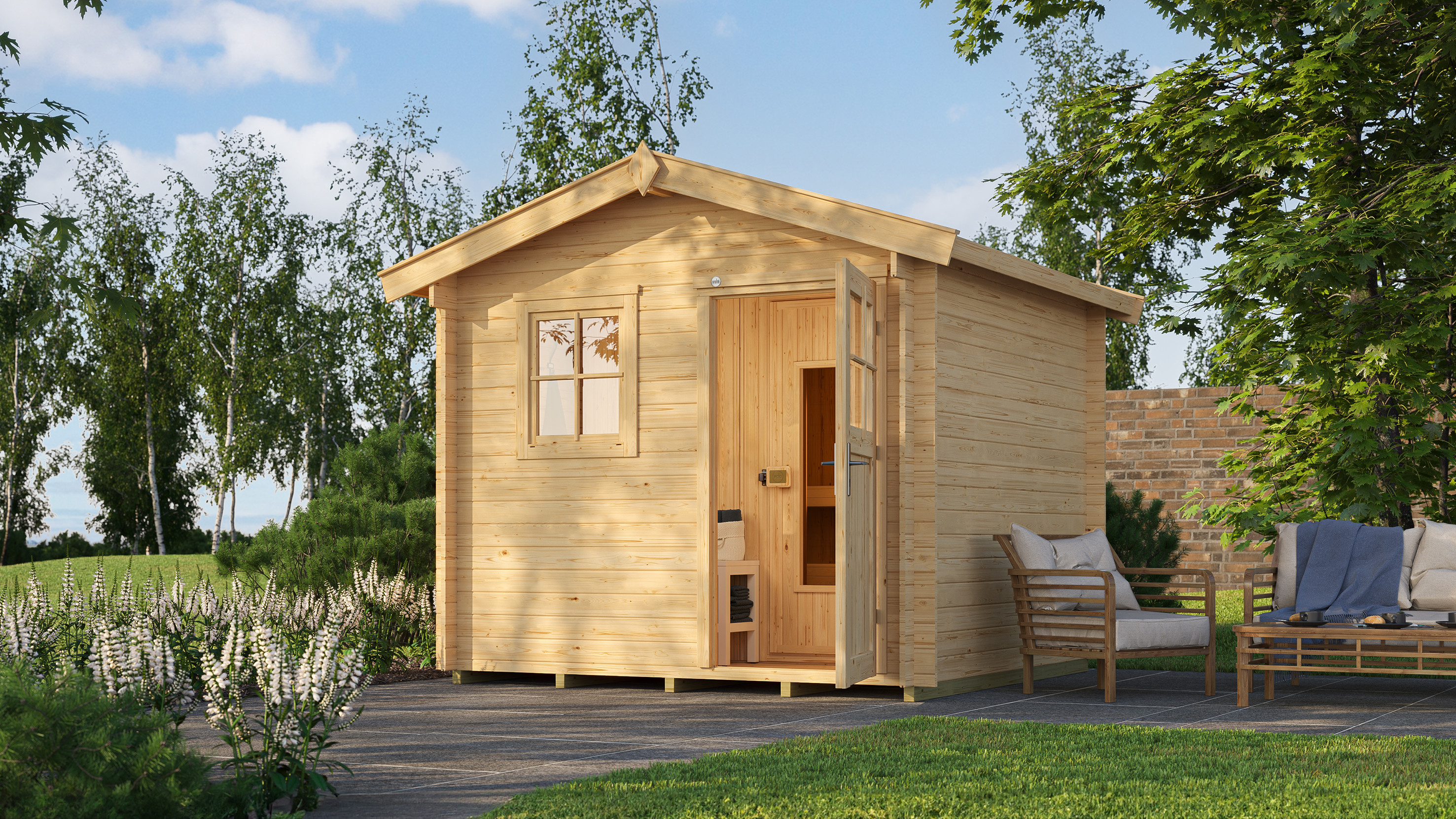 Weka Blockbohlen Saunahaus Mikkeli inkl. Elementsauna 28/68 mm