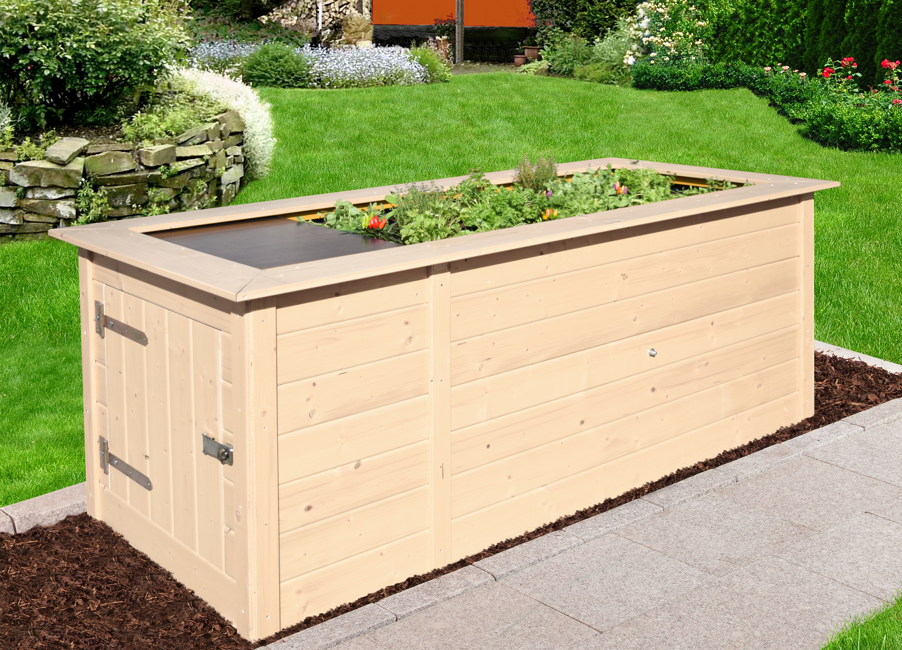 Weka Profi-Hochbeet 669 mit Stauraum und Ablage