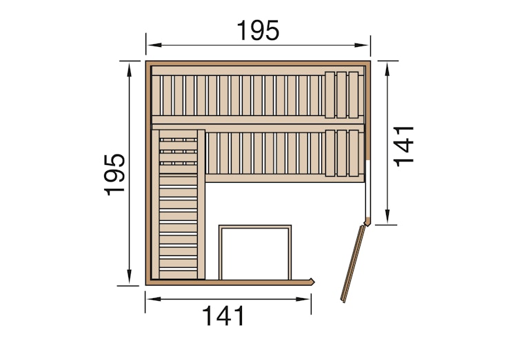 Weka Premium Massivholzsauna Cubilis 2 mit Glastür+Fenster inkl. Montageservice - 45 mm