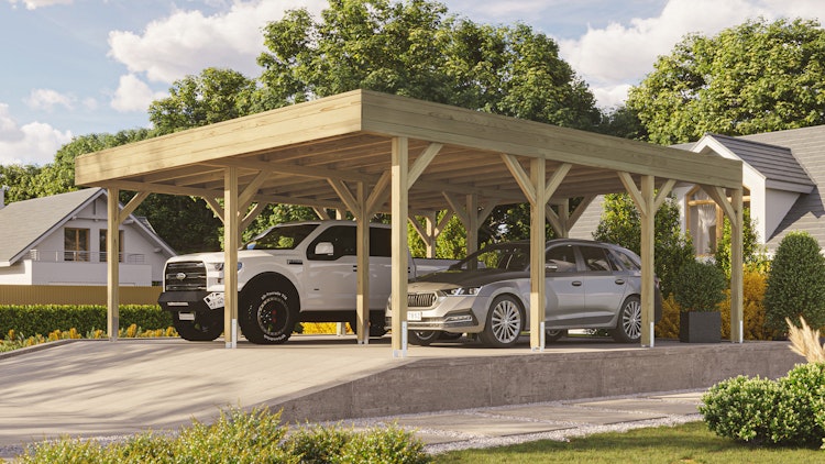 Weka Doppelcarport mit Dachbegrünung 644 x 718 cm - Leimholz